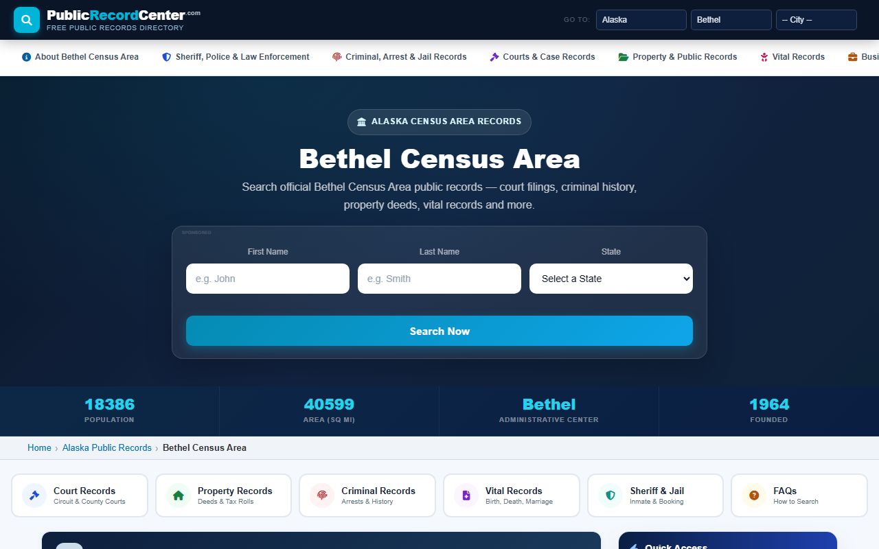 Bethel Census Area Booking Releases public records page