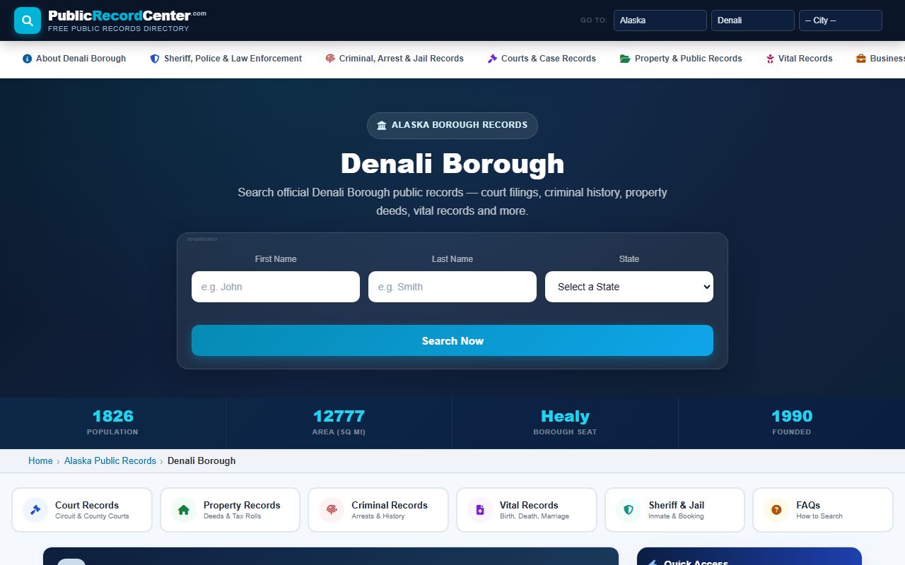 Denali Borough booking releases public records page