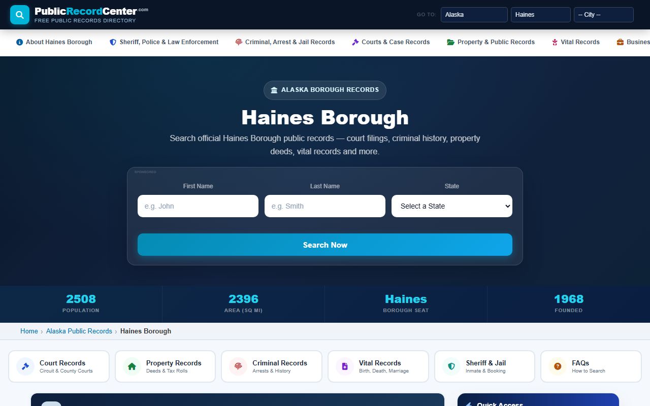 Haines Borough booking releases public records page