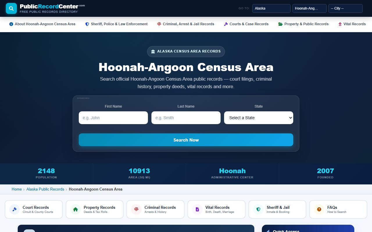 Hoonah-Angoon Census Area booking releases public records page