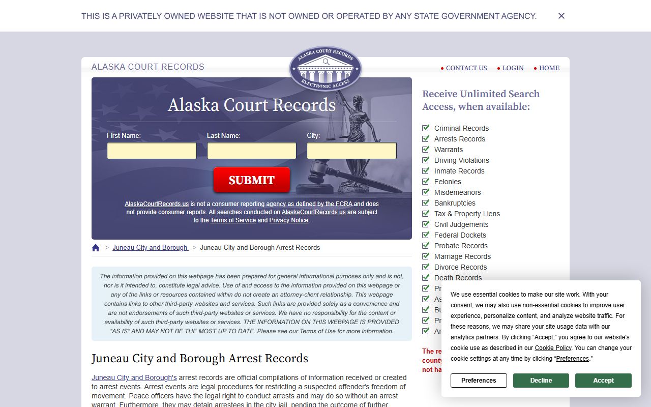 Juneau booking releases arrest records resource page