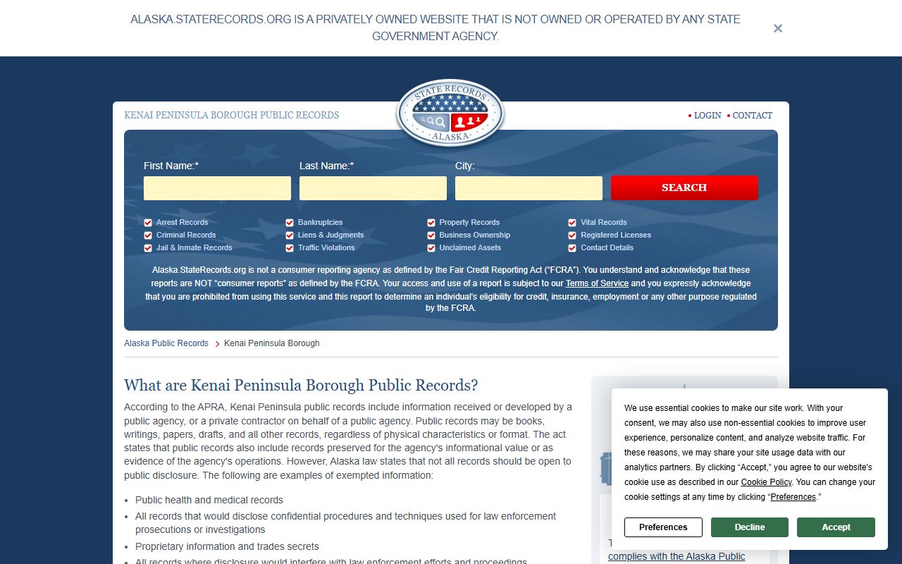 Kenai Peninsula Borough booking releases records portal