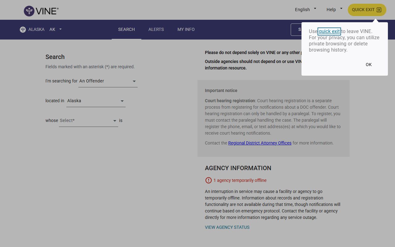Alaska booking releases inmate search VINE