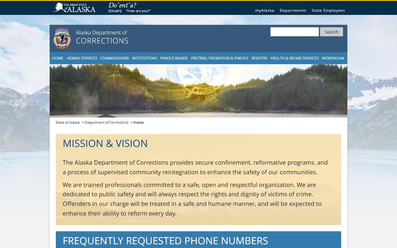 Alaska Department of Corrections booking releases website