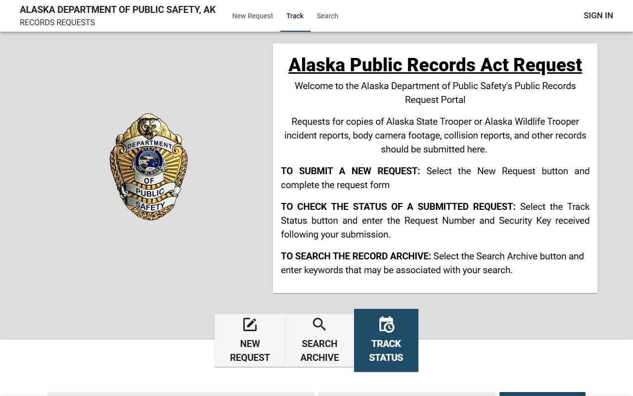 Alaska DPS booking releases records request portal